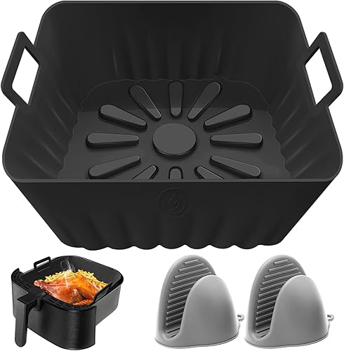 Revestimientos de silicona para freidora de aire cuadrada 8 pulgadas reutilizables resistentes al calor de silicona para freidora de aire cestas y
