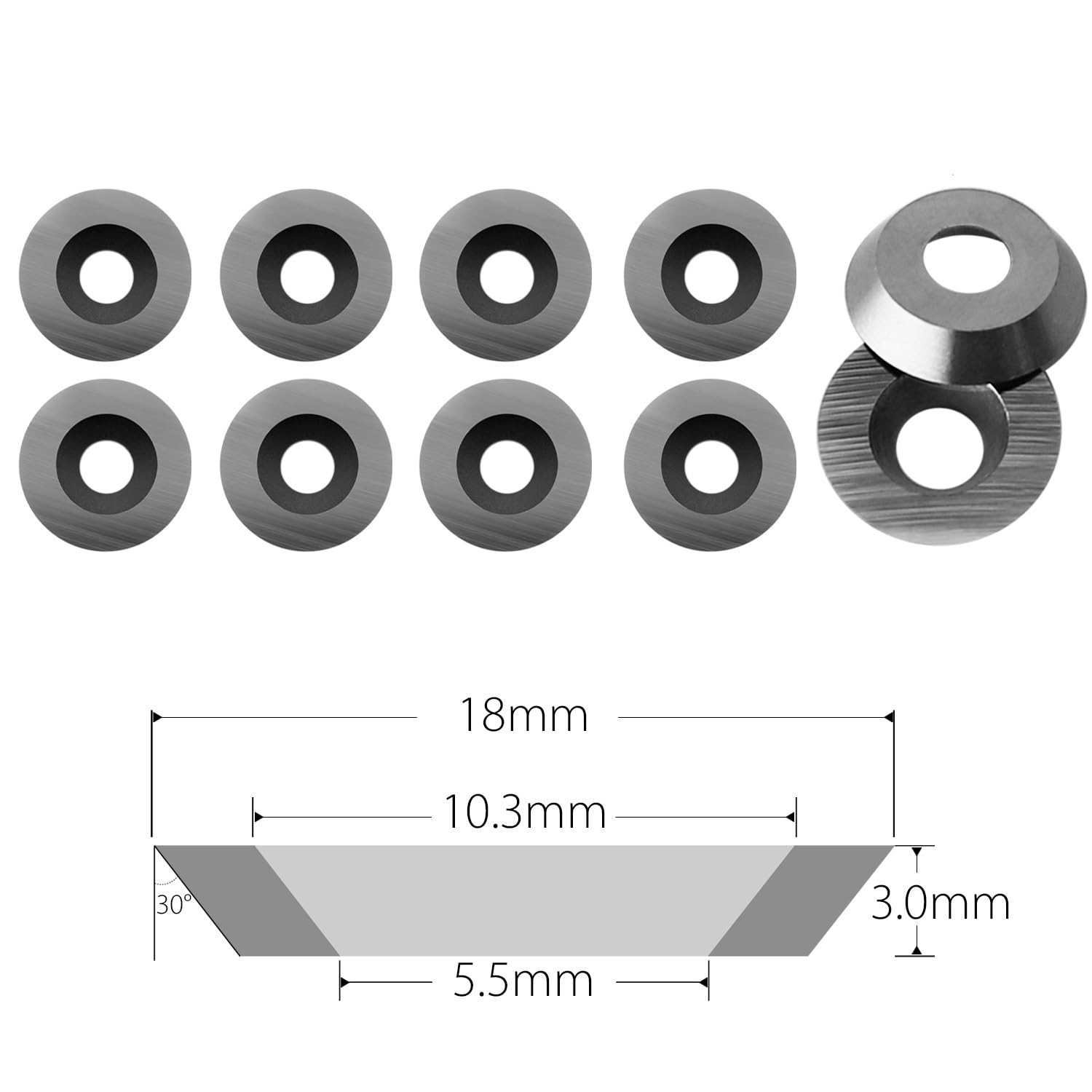 Wymienne wkładki z węglika spiekanego 8,9 mm 12 mm 15 mm 16 mm 18 mm okrągłe wkładki z węglików spiekanych frezy do narzędzi tokarskich, 10 sztuk (B 8,9 x 1,85 mm)
