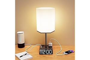 BTU Modern Lamp Clock with USB Ports and AC Power Outlets