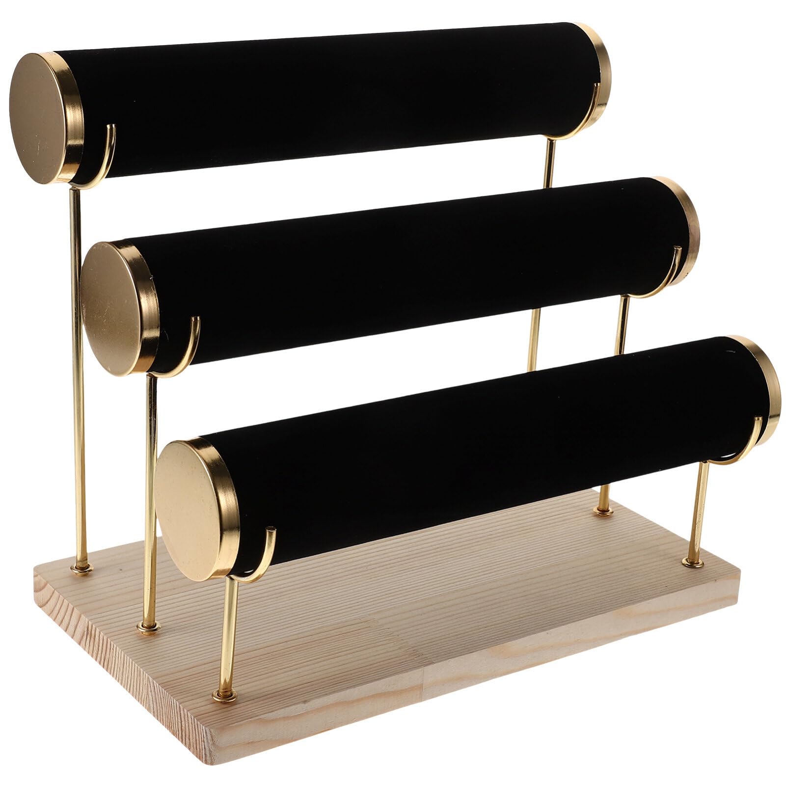 PRETYZOOM Armbandständer Samt Armbandständer Uhrenständer Armband Organizer Holz Schmuckständer 3 Etagen Schmuckhalter für Armbänder Uhren Halsketten Handschmuck Display Schwarz