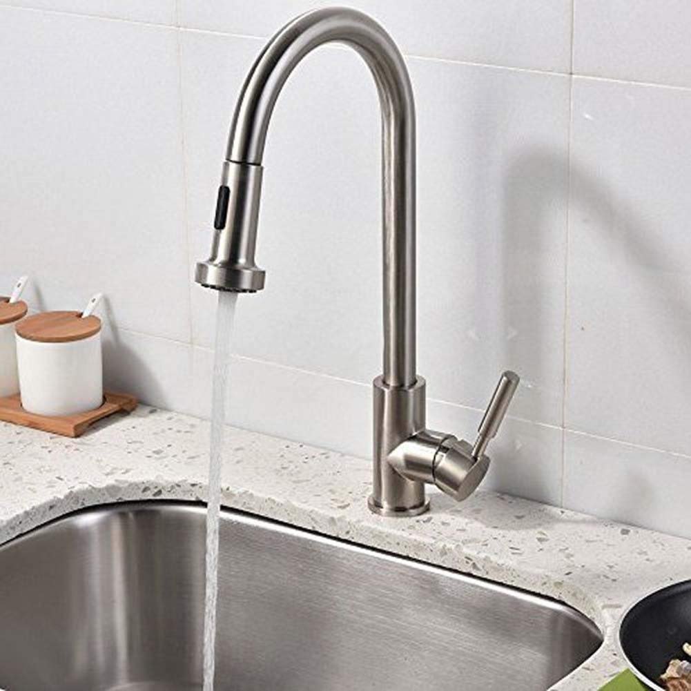 Grifo de Cocina, Grifo Cocina Extraible, Giratorio de 360 Grados Grifos Cocina Extensible de 2 Vías para Ahorro de Agua, Grifos para Fregadero con Control de Agua Fría y Caliente, Cepillado