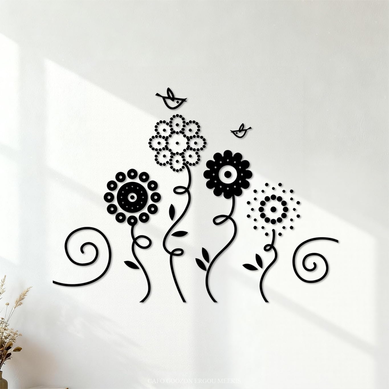 Wall Stickers Flowers Garden Birds Natural Nursery 68x90.4cm Removable Without Leaving Glue Black