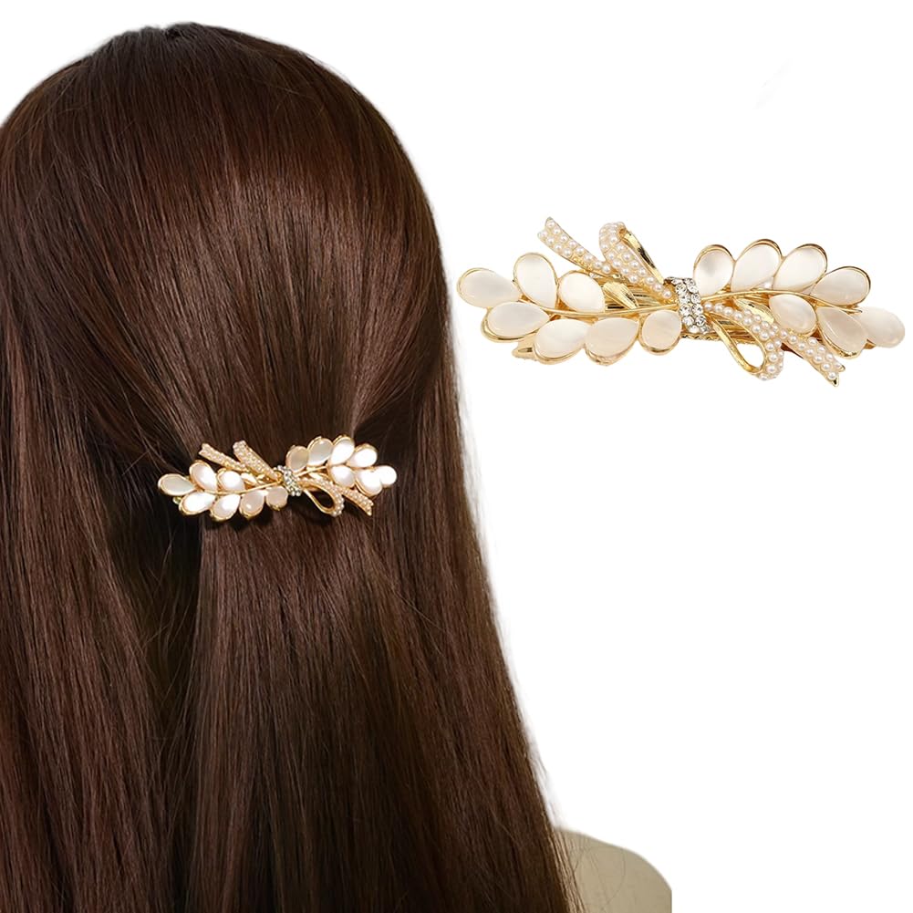 Elegant Wisteria Hair Clips Rhinestones Pearl Hair Barrettes Metal Spring Clip Headwear Accessories for Women(Gold)