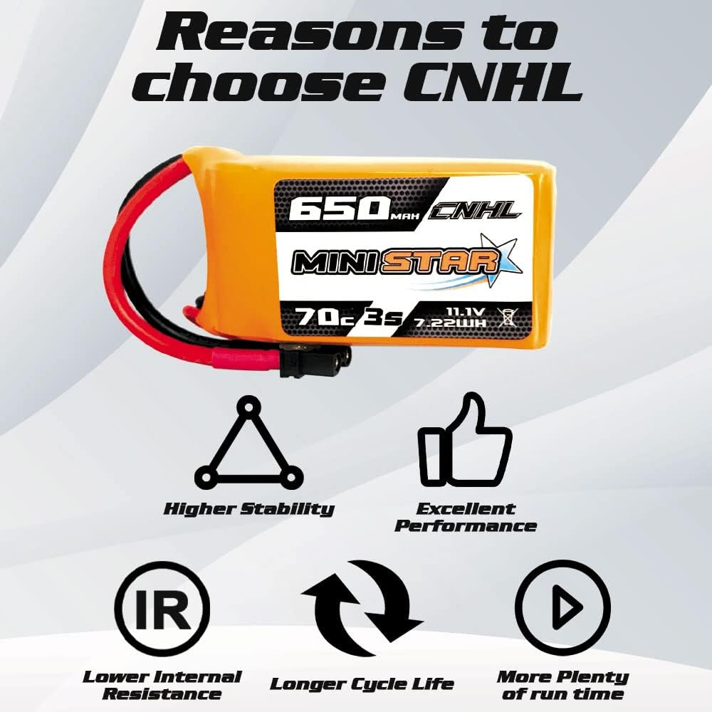 CNHL 650mAh 3s Lipo Battery 11.1v 70C with XT30U Plug for Mini Quad FPV Quadcopter Drone UAV RC Airplane Drone FPV(2 Packs)
