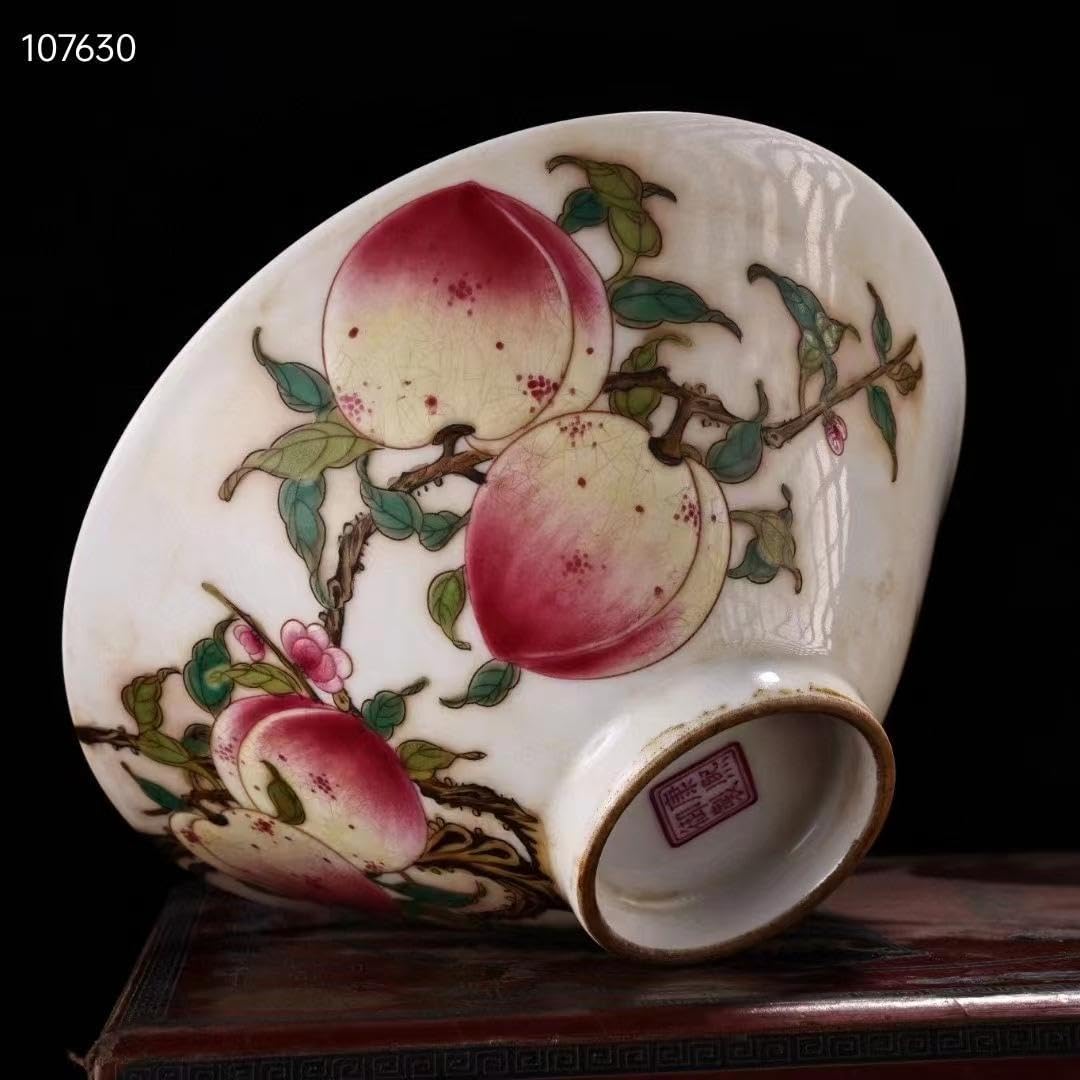 中国古美術・旧藏・古陶瓷品・手描き・粉彩・寿桃紋・瓷碗・彩繪・箱付・置物・古賞物 中国古美術・旧藏・古陶瓷品・手描き・粉彩・寿桃紋・瓷碗・彩繪