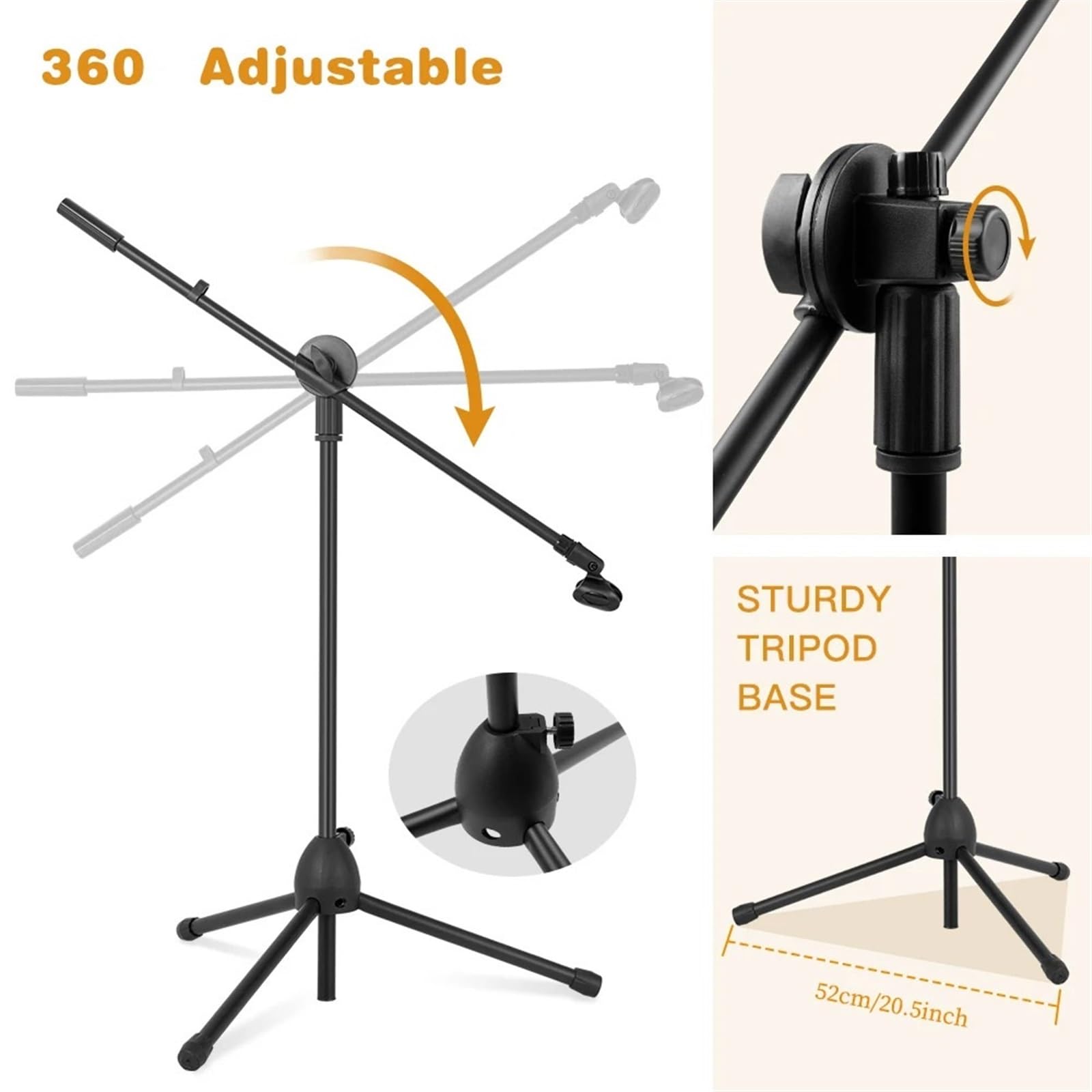 Soporte de micrófono suelo con altura brazo ajustable, trípode Base, estudio radiodifusión para Actuación Canto