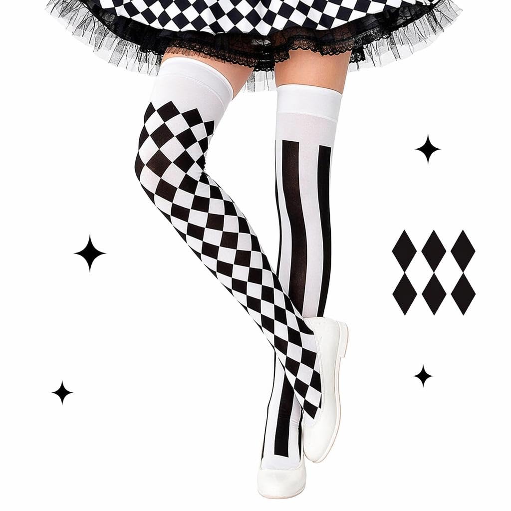 Black and White Striped Tights Halloween Clown Patterned Stockings 1 Pair