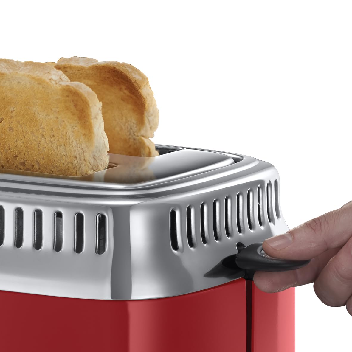 Russell Hobbs Grille Pain (Design Vintage Premium) Retro rouge (2 Tranches, 6 niveaux de brunnissage rapide, Fonction annulation, décongélation et réchauffage Viennoiserie, 1300W) Toaster 21680-56