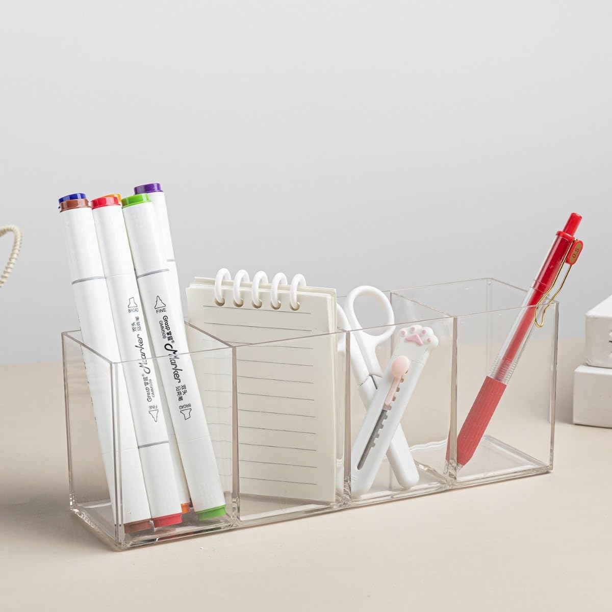 Stifteköcher Stifte Halter Acryl-Stifthalter, 4 Fächer, Make-up-Pinsel-Organizer, Süßigkeiten For Den Schreibtisch, Büro Schreibtisch-Organizer