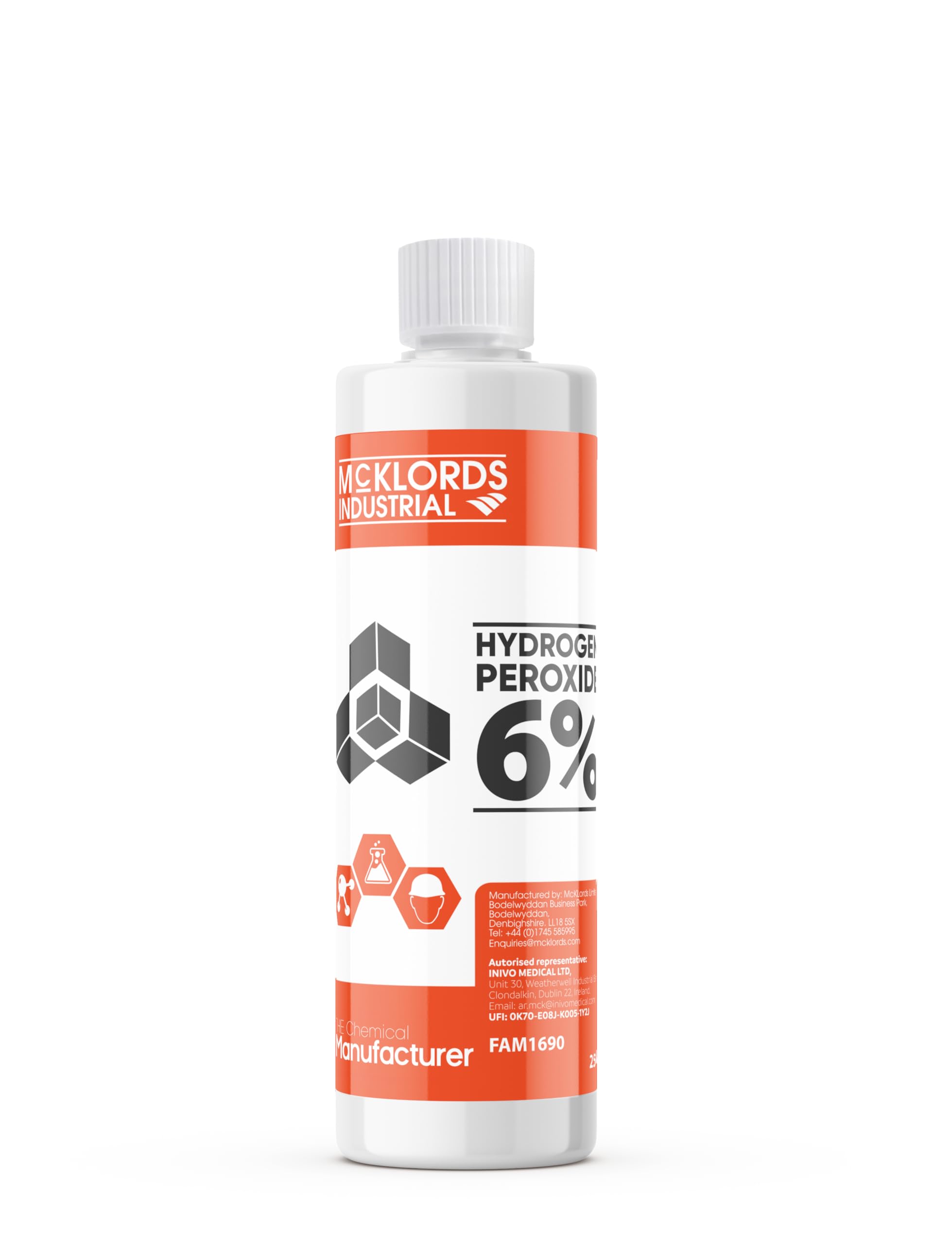 Industrial - Hydrogen Peroxide 6% - Concentrated Cleaning Solution for Laundry Pre-Treatment, Stain Removal & Hard Surface Maintenance - 250ml