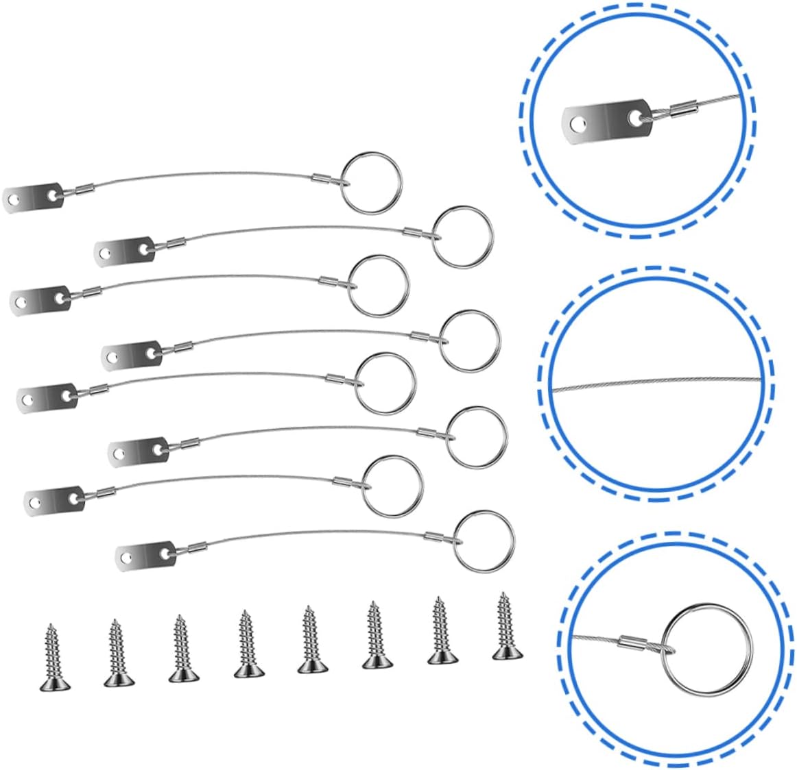8-Piece Stainless Steel Safety Tether Cable Set Lanyard Safety Rope Heavy Duty Tether Wire for Boating and Outdoor Use