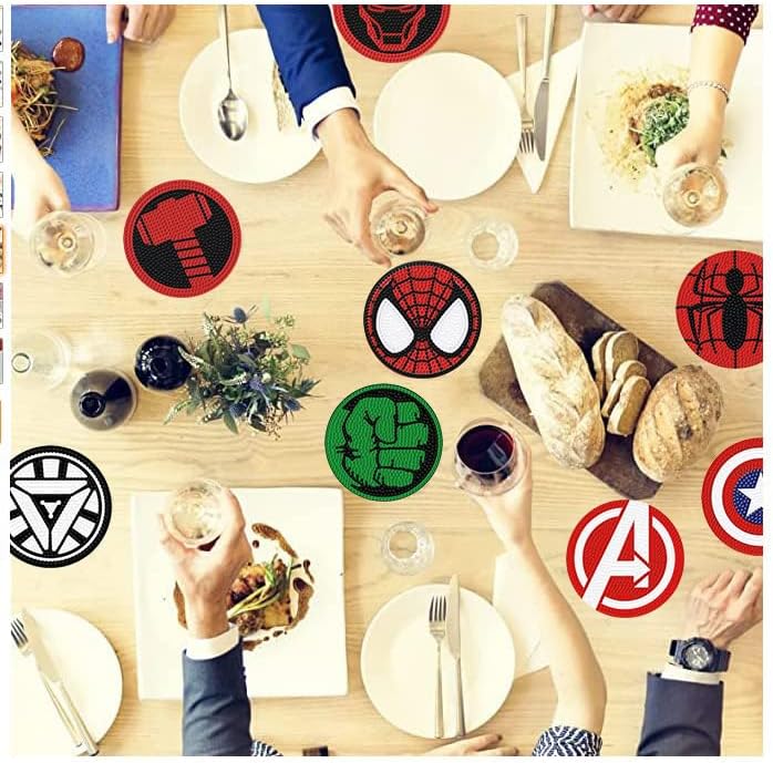 Miniatura 4 de LWZAYS 8 posavasos de pintura de diamante de superhéroe, posavasos de arte de diamante con soporte, kits de pintura de diamantes para adultos, niños