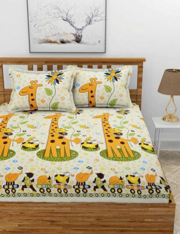 Image of New Town Safari Fitted (Elastic) Bedsheet with 2 Pillow Covers ASafar1060