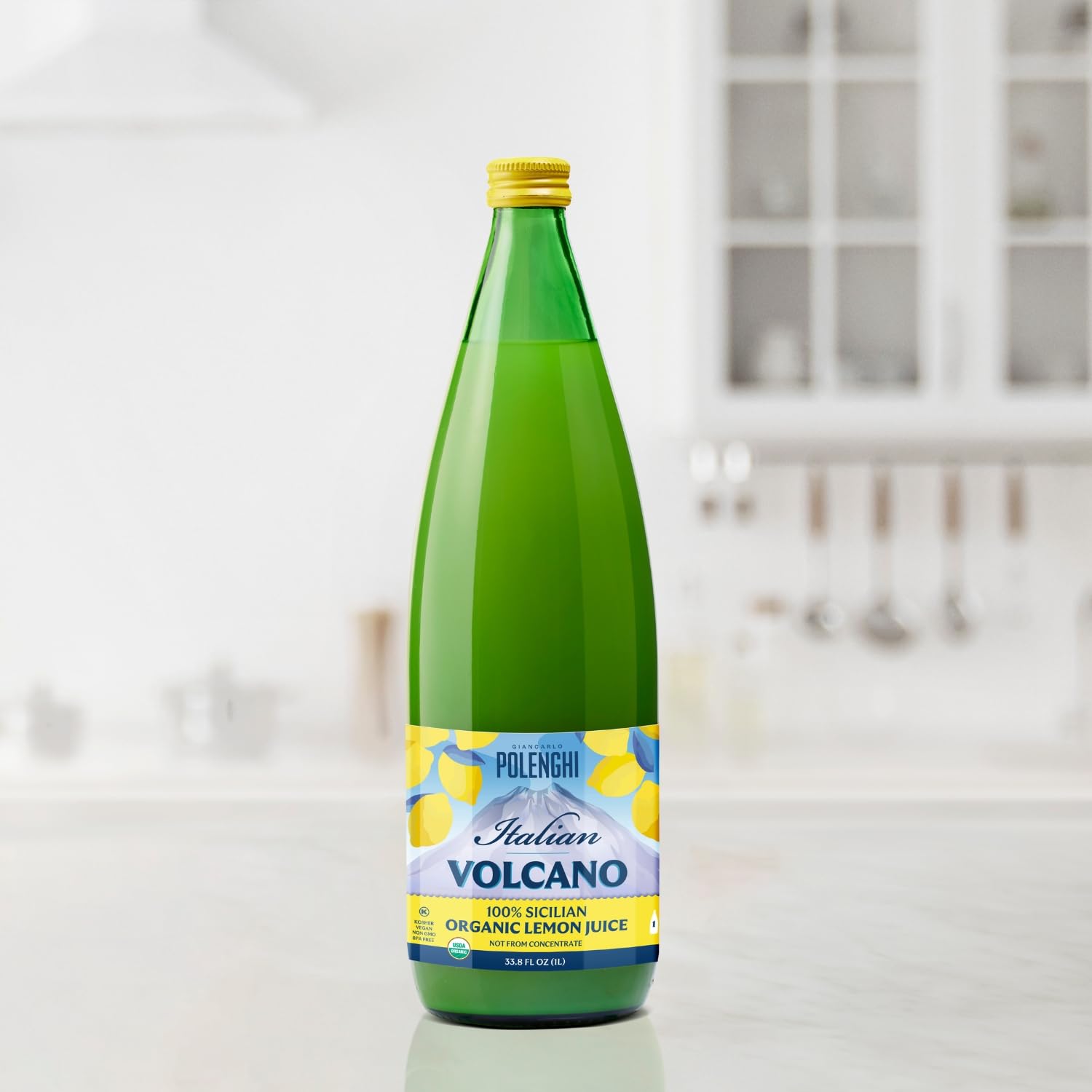 Organic Italian Volcano Lemon Juice, 33.8 Fl Oz – Pure Sicilian Lemons for Cooking, Baking, and Beverages (33.8 Fl Oz (Pack of 6))