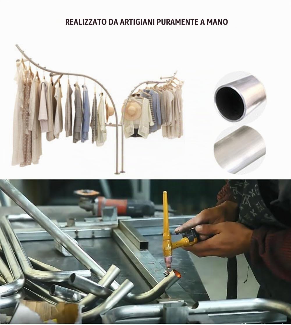 Stand Appendiabiti A Parete, Appendiabiti in Acciaio Inox, Appendiabiti A Tubo Rotondo, Appendiabiti in Argento Spazzolato per Negozio di Abbigliamento, Espositore Creativo