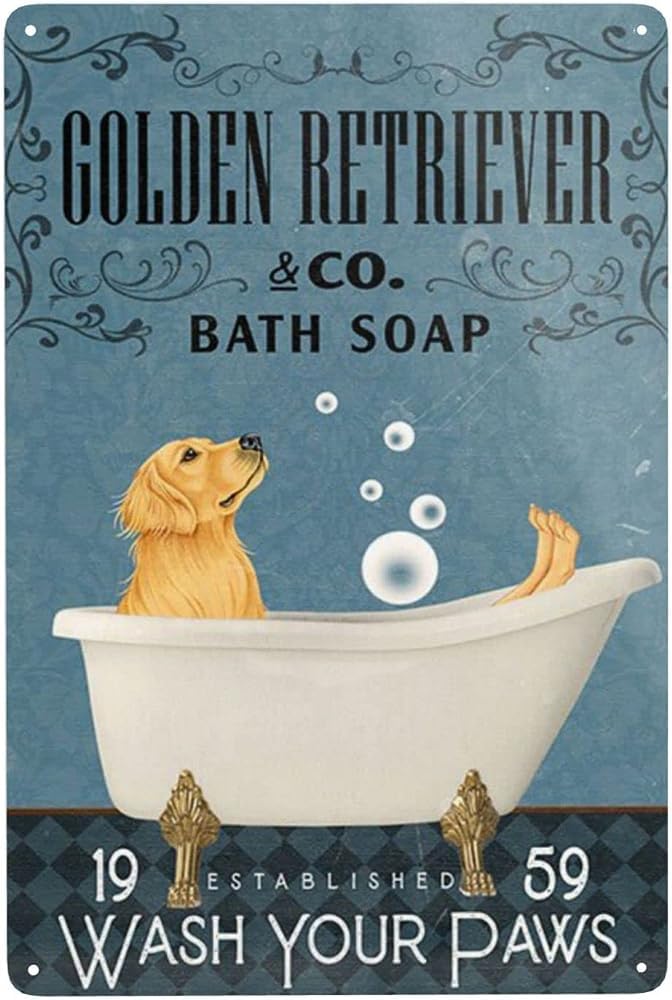 rayprint Funny Tin Metal Signs Golden retriever company bath Vintage Sign Retro Tin Signs Vintage Metal Tin Sign For Bar Home Wall Metal Decoration 8×12Inch