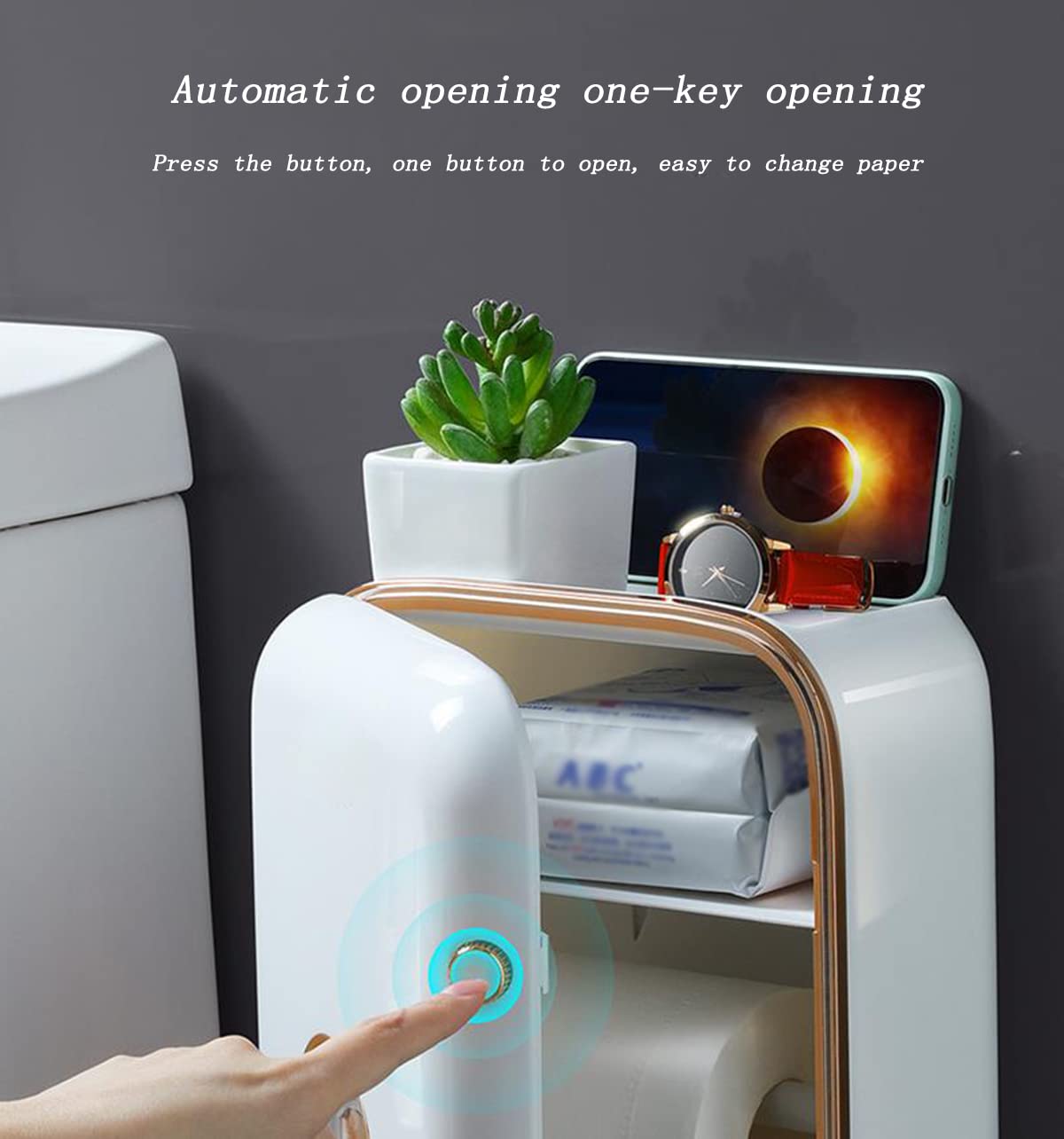 Portarrollos de Papel higiénico con Estante y cajón, dispensador de Papel higiénico Adhesivo de Pared, dispensador de Papel higiénico a Prueba de Humedad