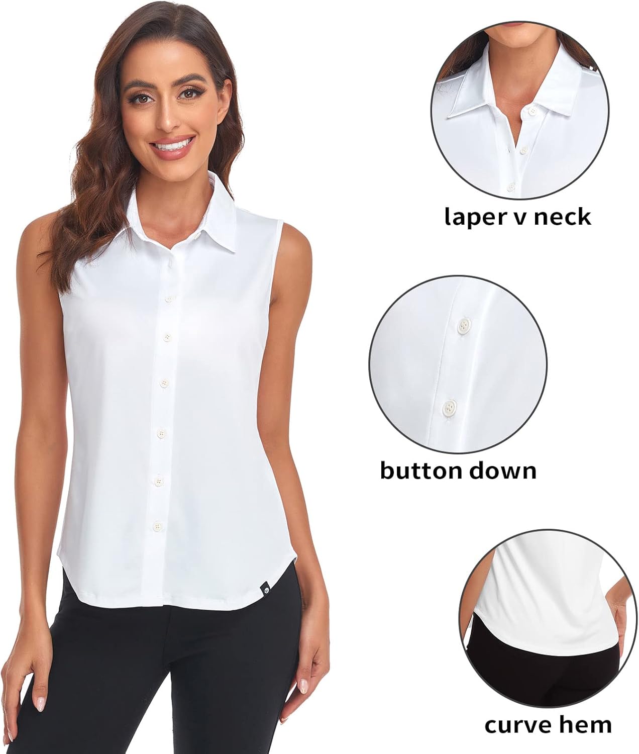 Soneven Womens Sleeveless Button Down Shirts Printed Golf Polo Shirts Business Casual Work Blouse Tops