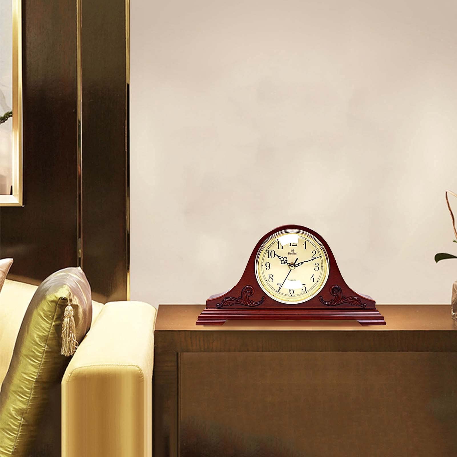 Kaminuhr als Tischdekoration, Retro-Standuhr für den Kaminsims, Wohnzimmer, Schlafzimmer, Fernsehständer mit Kamin, leise Tischuhr aus Holz