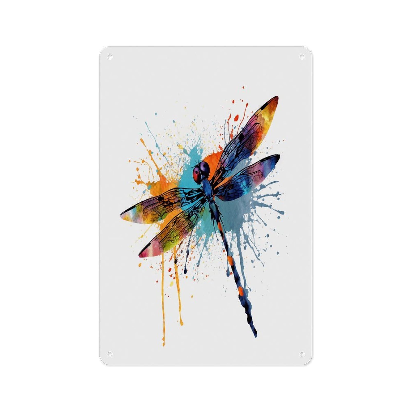 Fekiloot Style Paint Splash Dragonfly Wall Decor Metal Signs Tin Signs Poster