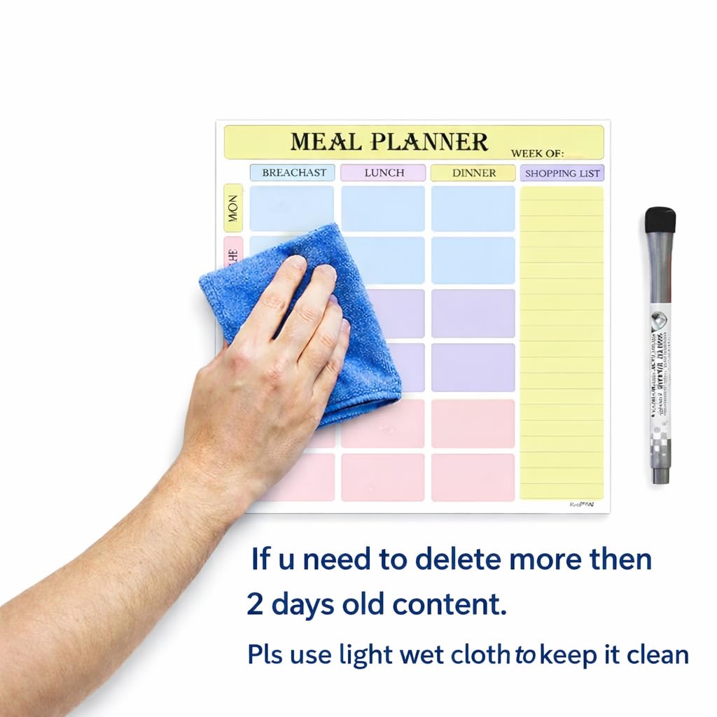 AccuPrints Weekly Meal Planner Vinyl, Magnetic White Board Planner Sheet (30x30cm, Landscape) with Marker Pen - Dry Erase Flexible Writing Film for Kitchen Fridge/Office Godrej/Metal Wardrobe 1