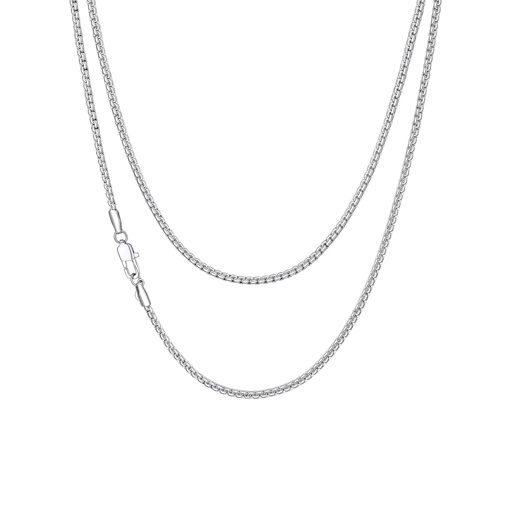 Richsteel 2/4/6mm Damen Edelstahl Kette Herren Edelstahl Silber Seil Französisch Kettenbox Venezianisch Link Halskette Silber/Schwarz/Vergolden, 35-76 cm