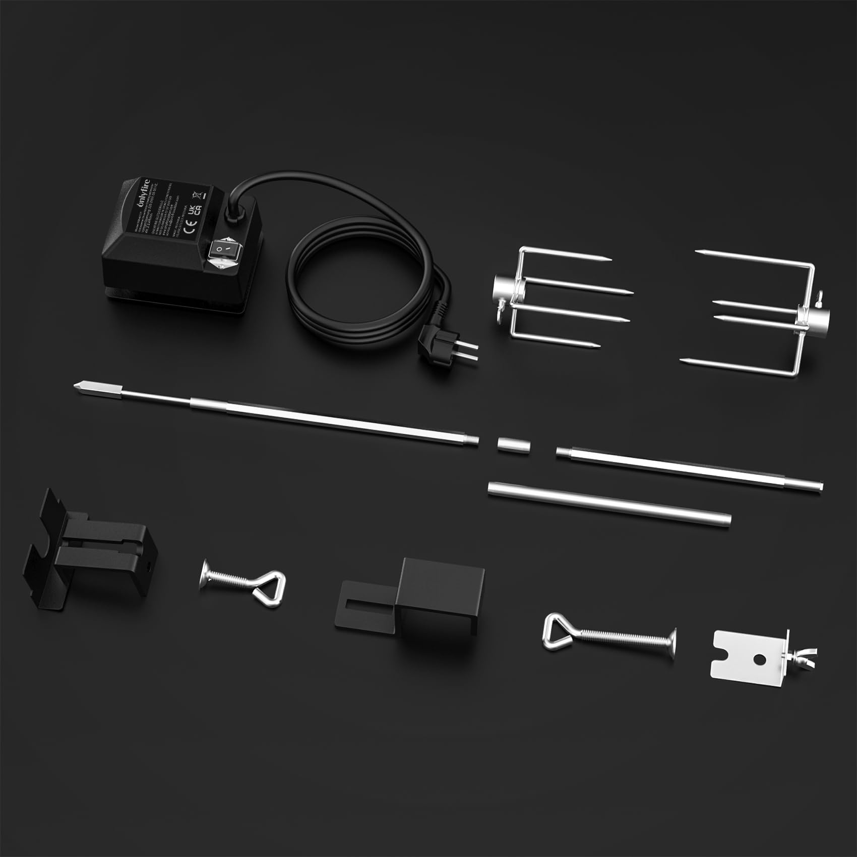 Onlyfire Kit de Asador Eléctrico en Acero Inoxidable con Motor Rotisería Resistente y Accesorios, Adecuado para Barbacoas Large BGE | Kamado Joe Classic | Pit Boss | y Otras Parrillas De