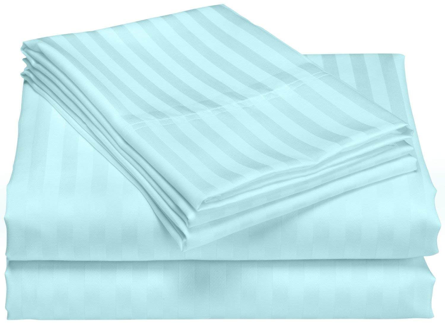 LUXURIOUS BEDDING Double Size Stripes Sheet Set - 4 Piece - Long Staple Egyptian Cotton 800 Thread Count Sateen Weave 40 Cm Deep Soft Wrinkle & Fade Resistant - Ice Blue