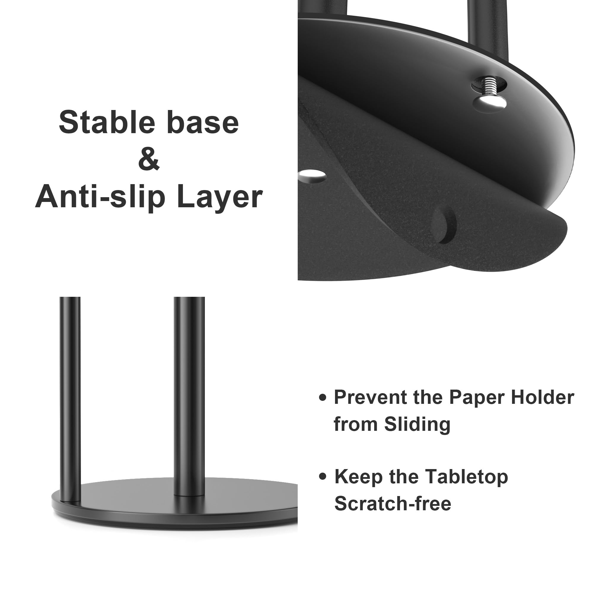 Paper Towel Holder Black, Premium Stainless Steel Kitchen Roll Dispenser, Countertop Roll Organizer with Weighted Base - Image 5