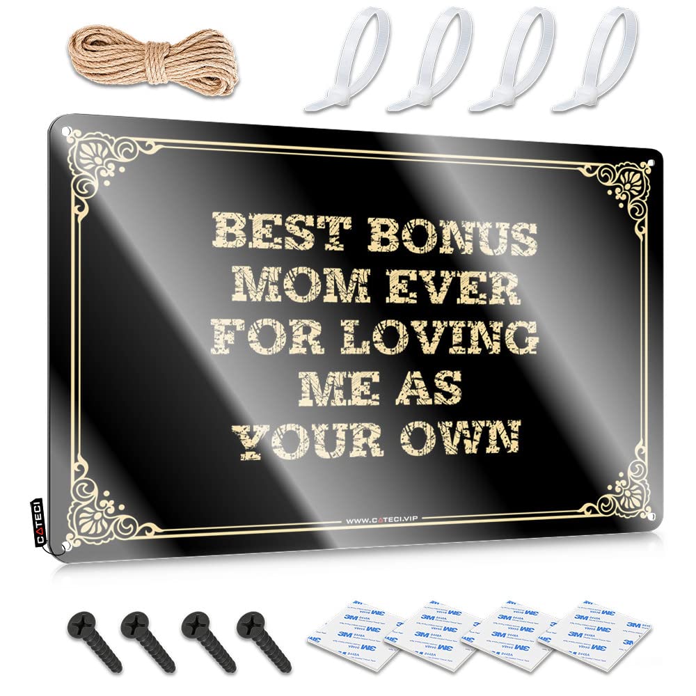 MWFKKADDB Tin Metal Bar Signs Best Bonus Mom Ever For Loving Me As Your Own Tin Sign Bedroom Door Decor Beer Bar Metal Sign(30X40CM)