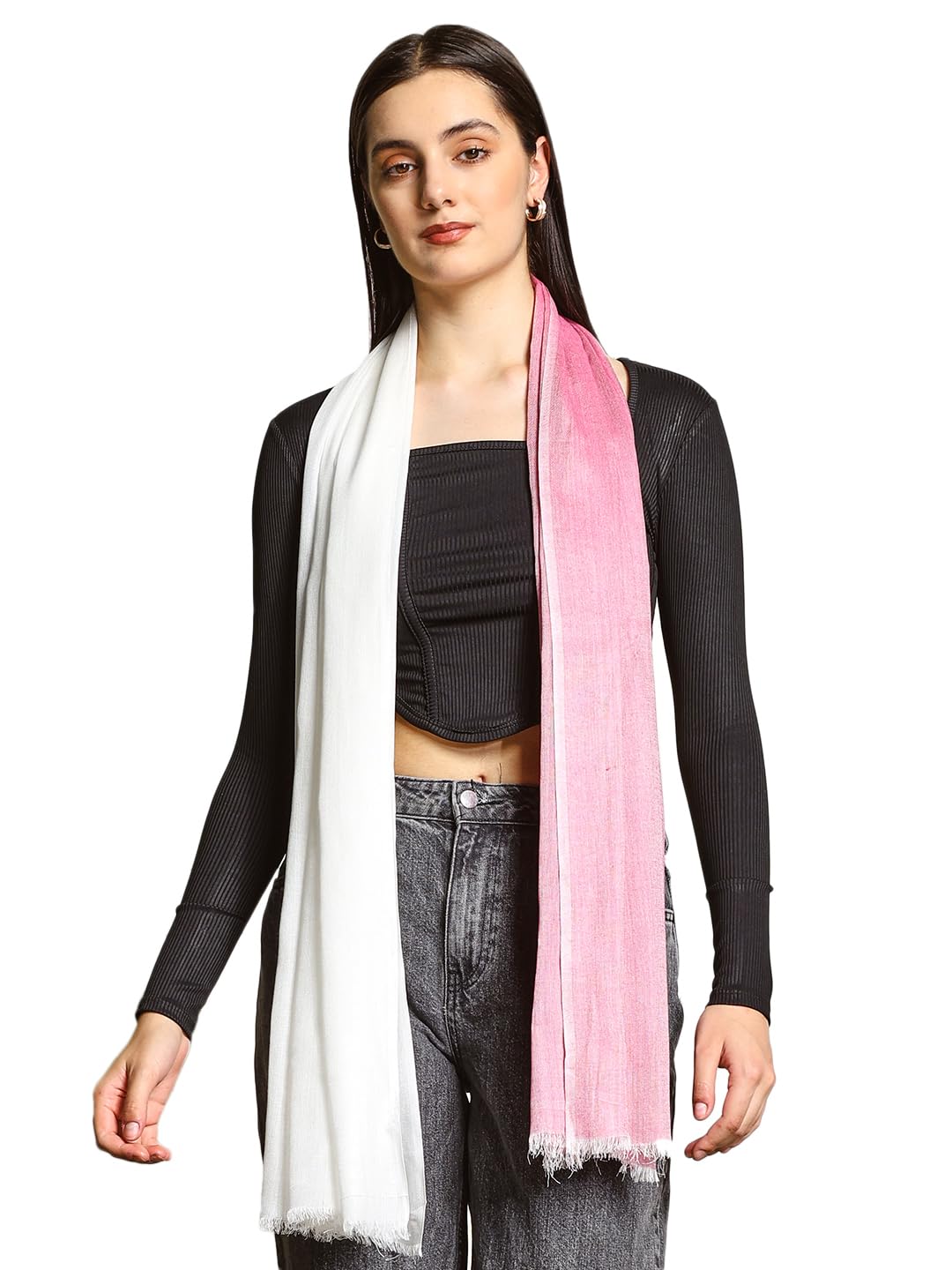 female Women's Stole/Scarf Stylish 100% Soft Viscose Cotton Blend Ethnic Ombre Pattern Scarves-image-11