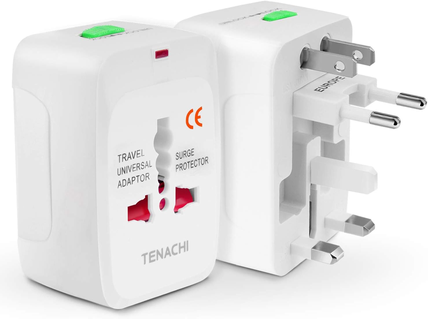 TENACHI Universal Travel Plug Adapter Converter Built-in Surge Protector All in One Power Outlet Wall Charger Adaptor Works in 150 Countries EU UK US AU
