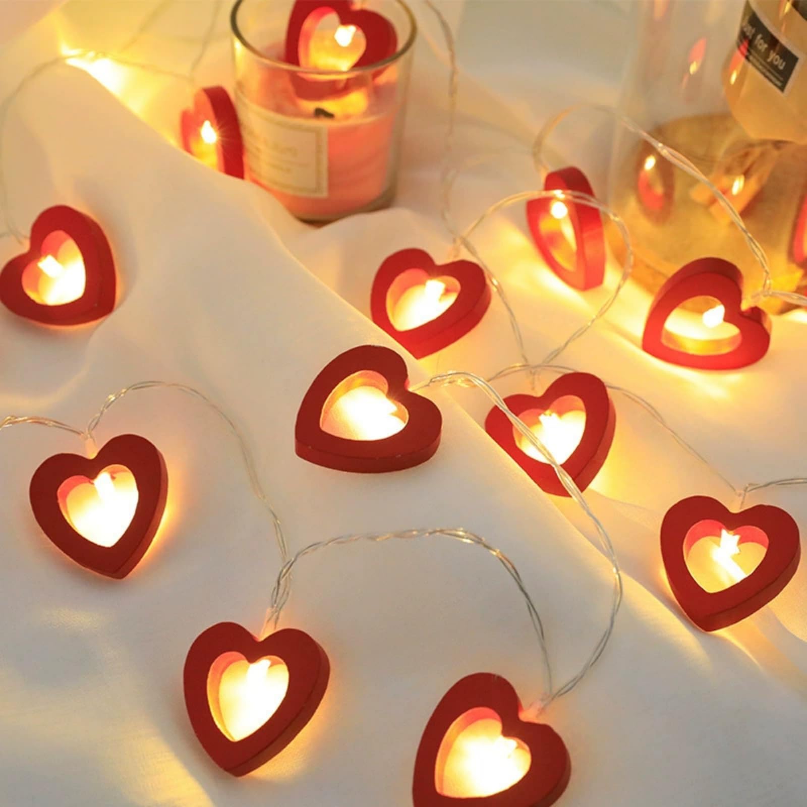 FANSU LED String Lights Indoor USB, Fairy String Lights USB Stringlights for Bedroom Wooden Love Heart String Fairylights for Party Wedding Birthday Festival Outdoor Garden (Red,3 M/20 LED)