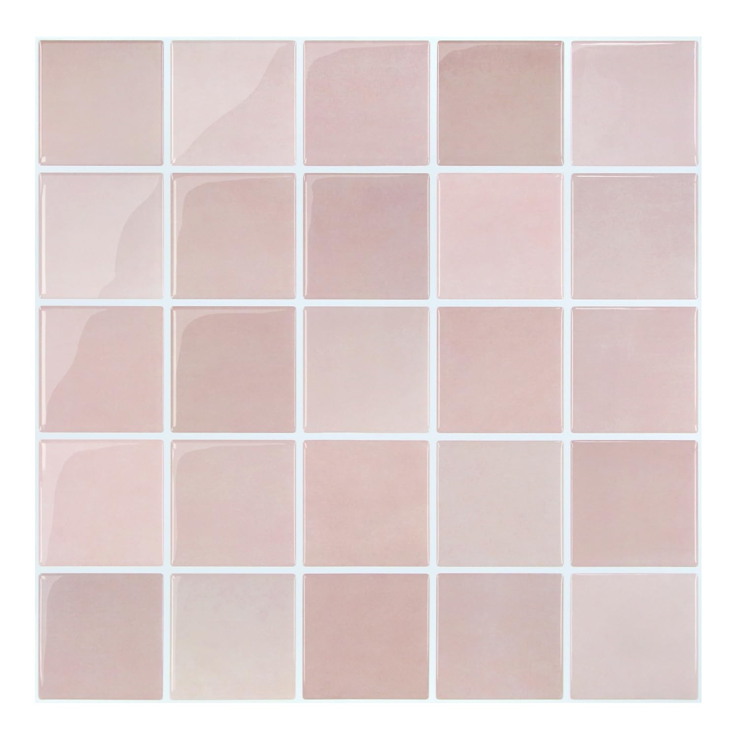Piastrelle per paraschizzi rosa più spesse, 30,5 x 30,5 cm, adesivi 3D lucidi, quadrati, per cucina, bagno, in vinile, impermeabili, per pareti interne