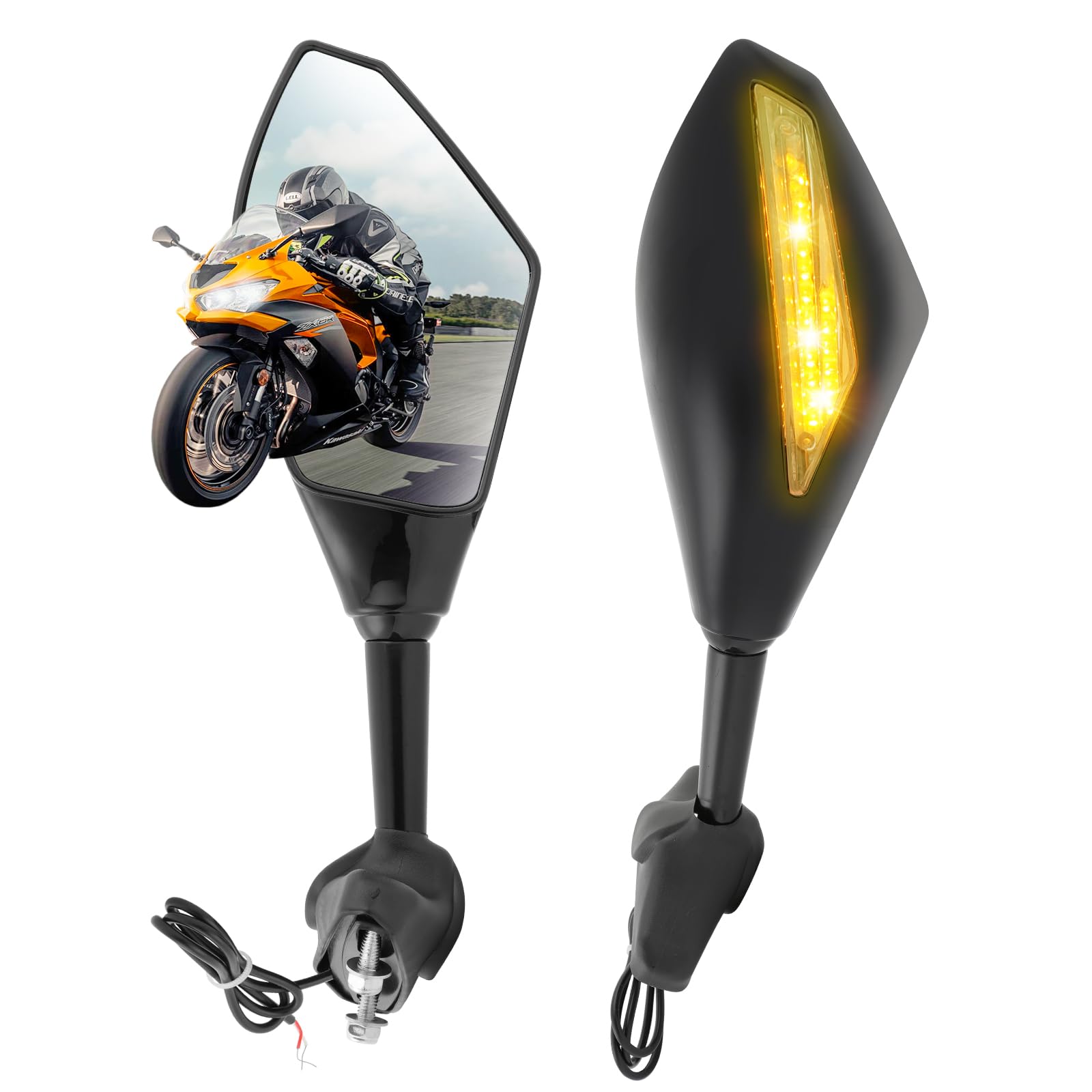 Specchietto Retrovisore Universale per Moto con Indicatore di Direzione a LED Freccia Indicatore Moto Specchietti Retrovisori Laterali CBR GSXR YZF CBR929RR GSXR1000- Nero Lucido