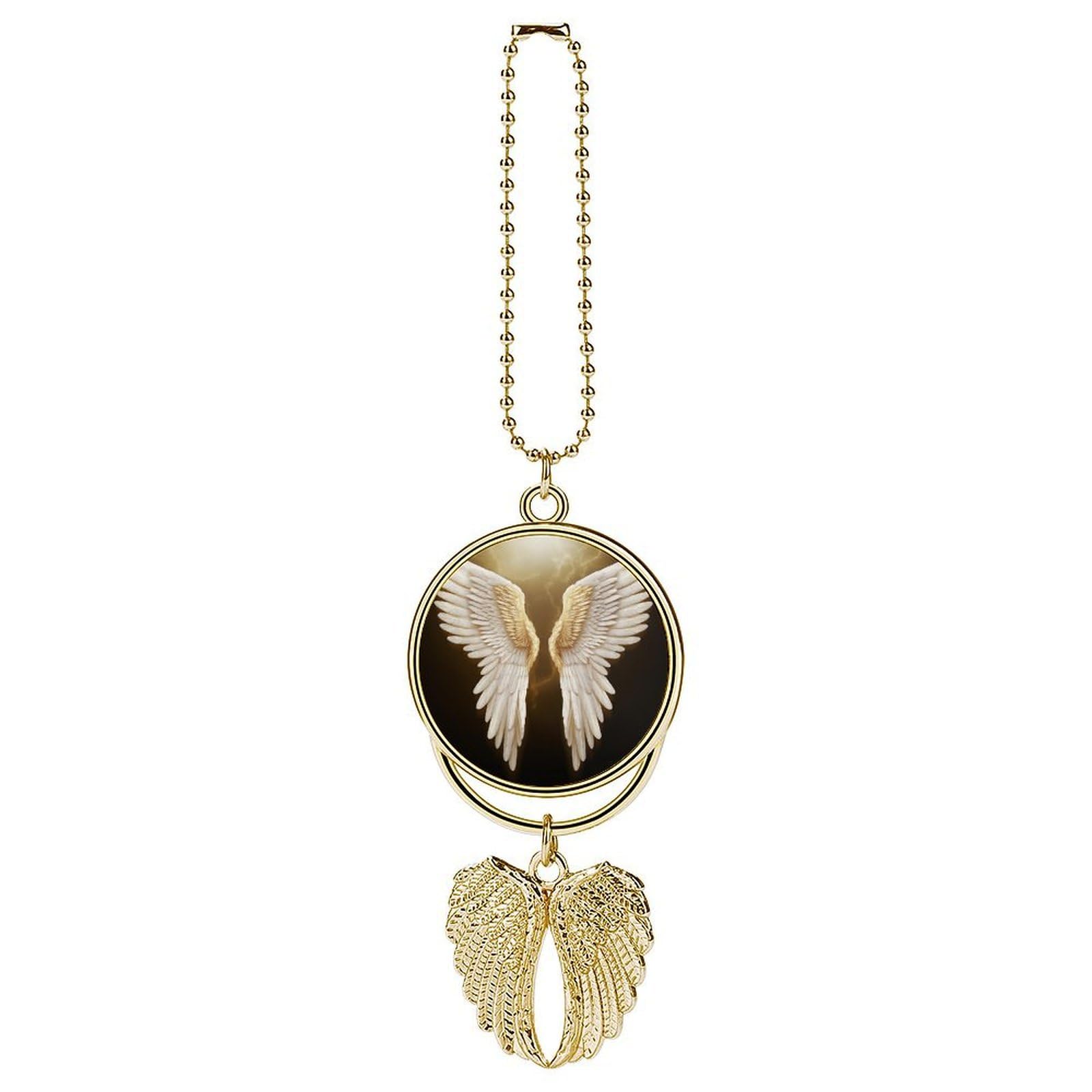 Angel Wing Car Charm, Alloy Rear View Mirror Pendant, Bling Funny Car Hanging Ornament Gift for Women Men, Car Pendant Lucky Auto Interior Decoration Accessories Golden-Style
