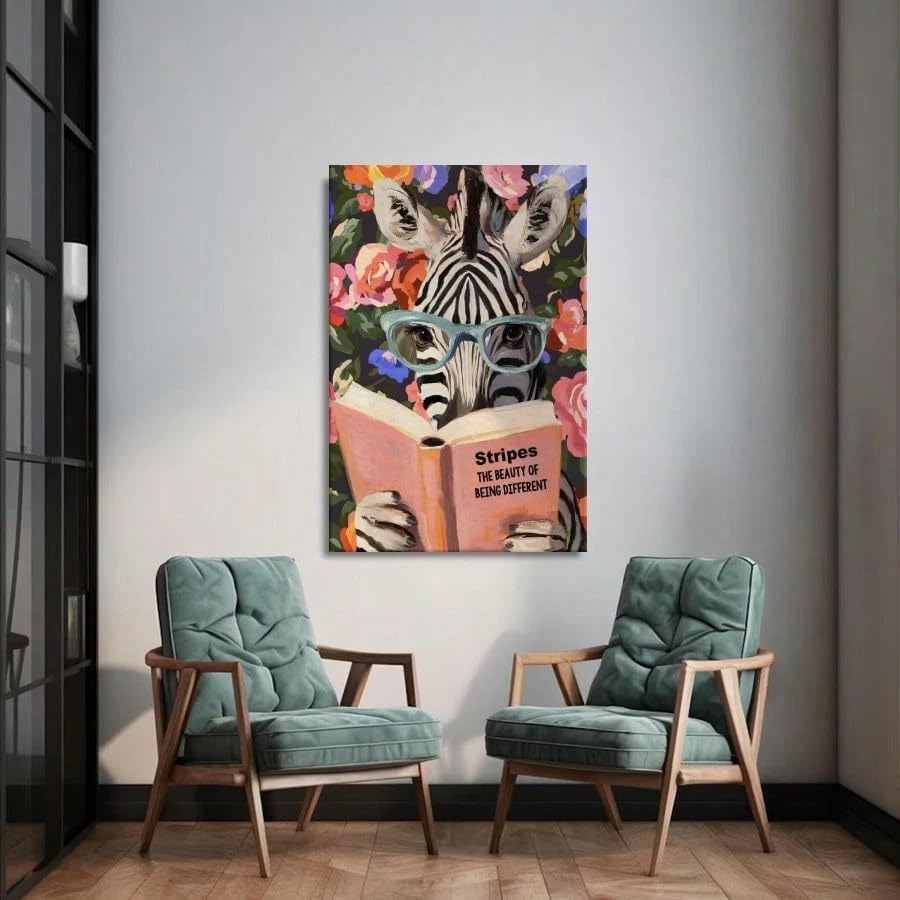 1 lienzo decorativo para pared, lámina con diseño de libro leyendo, pósteres de arte literario con animales, pintura para decoración del hogar (70x90cm/con marco)