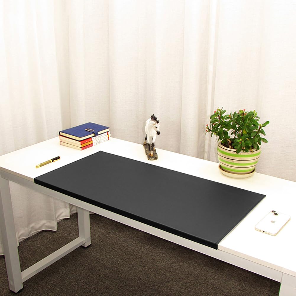 Schreibtischunterlage aus PU-Leder, mit Kantenverriegelung, groß, Büro, Zuhause, Schule, Schreibtischschutzmatte, wasserdicht, geruchlose Schreibtischunterlage mit glatter Oberfläche (Schwarz, 90 x 58
