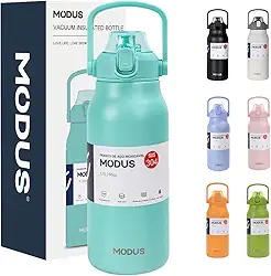 Garrafa Térmica 1700ml - Duplamente Isolada a Vácuo, Canudo e Base Emborrachada Anti Derrapante, Mantém Bebidas Quentes por 12 Horas e Geladas por 24 Horas (Azul Tiffany)