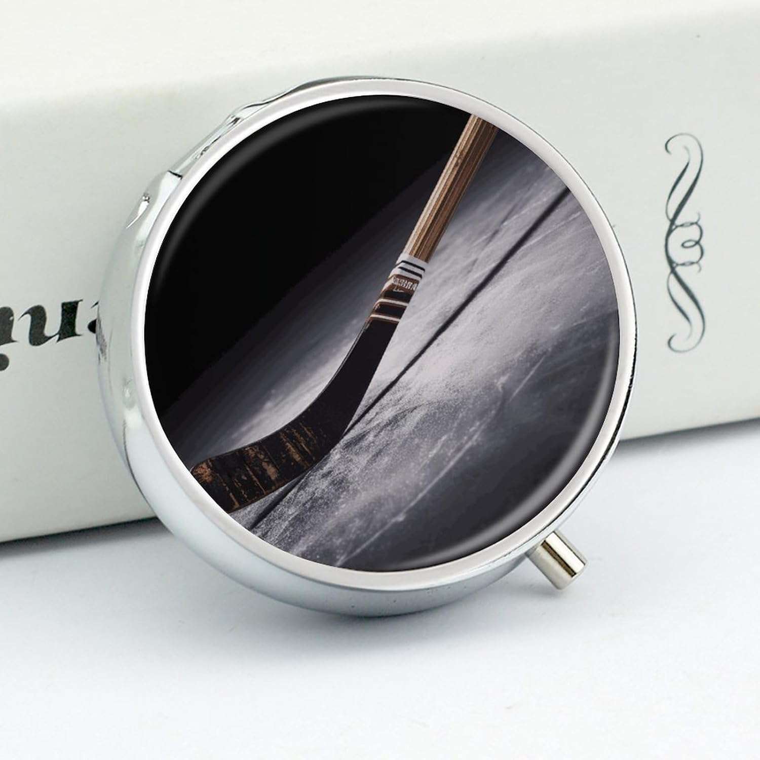 Round Daily Hockey Stick Pill Case with 3 Compartment & Mirror image 4