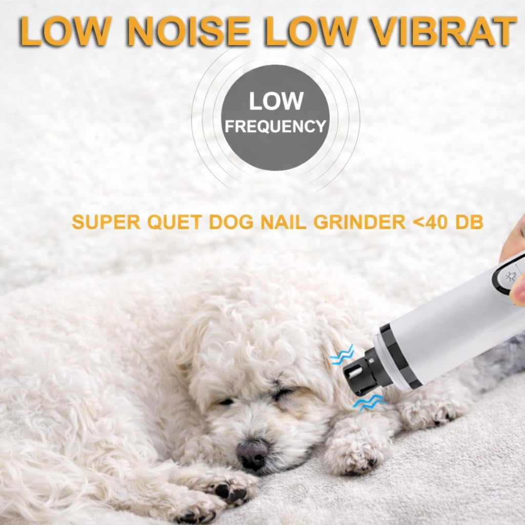 Professional Dog Nail Grinder with LED Quick Sensor Light & LCD Screen, 3-Speed, Corded/Cordless, 8Hr Runtime, Quiet Electric Pet Nail Trimmer Kit w/Clippers, 2000mAh Rechargeable for Dogs & Cats - image 7