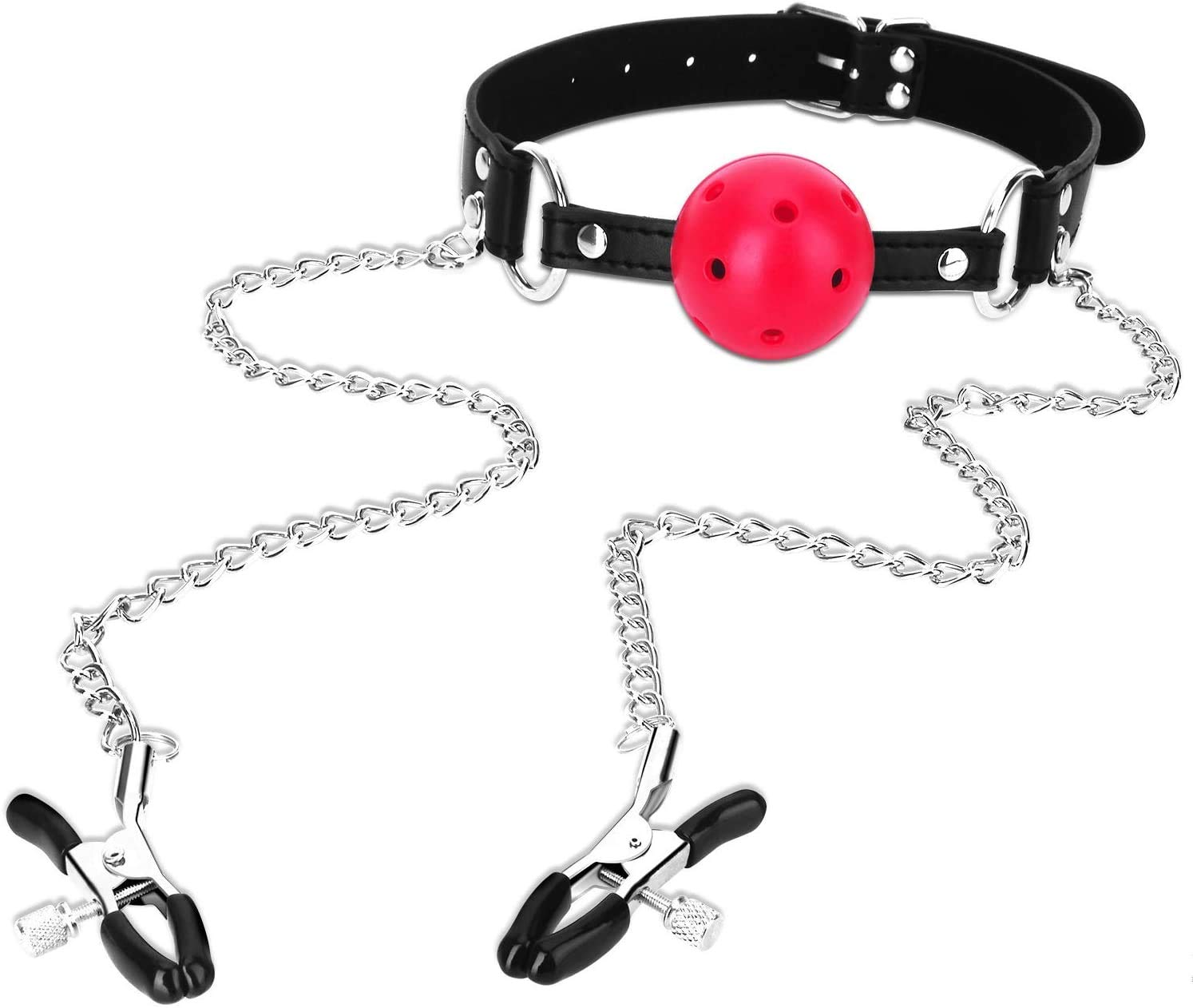 Bondage Masters Ball Gag with Nipple Clamps, Restraining and Bondage Mouth Gag