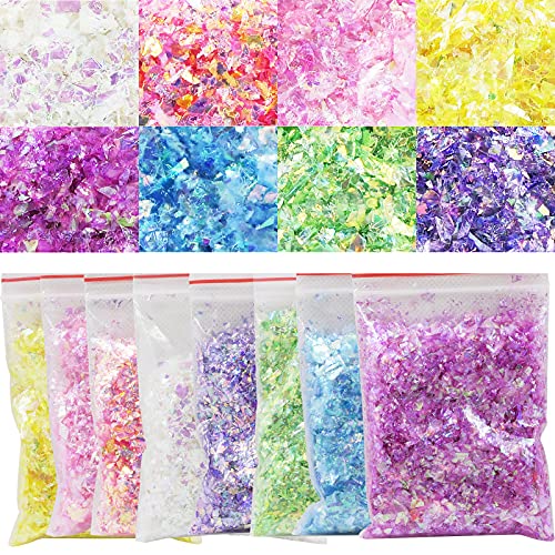 AddFavor Chunky Nail Glitter Set 8 Colors Iridescent Sequin Foil Flakes Stickers Confetti for Nail Art, Resin, Body, Face Decor
