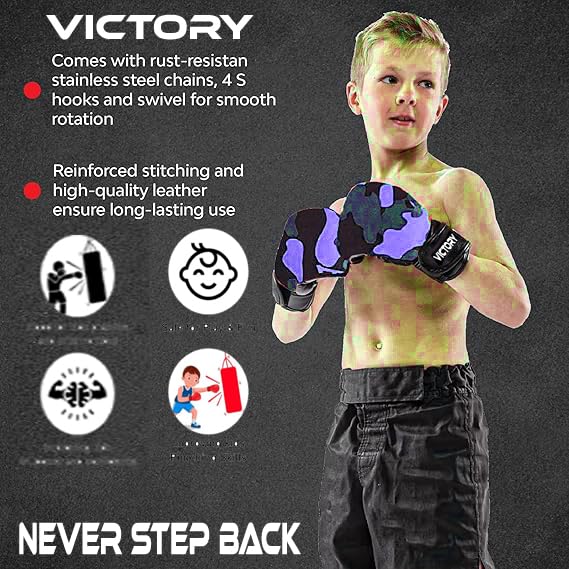 VICTORY Boxing Kit for Kids| Pack of 4 (Boxing Gloves, Head Guard & Filled Punching Bag) | Boxing Training Punching Bag for Boys & Girls | 3