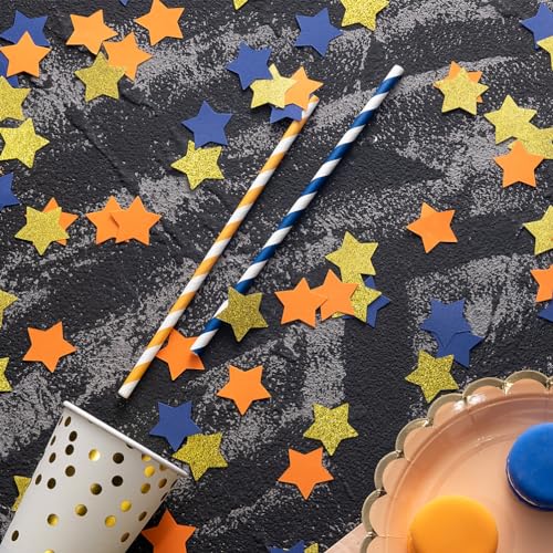 Image of MOWO Gold Blue Orange Star Confetti Table Decoration, 1.2 inch, 200pc | Graduation Birthday Retirement Theme Party, eid