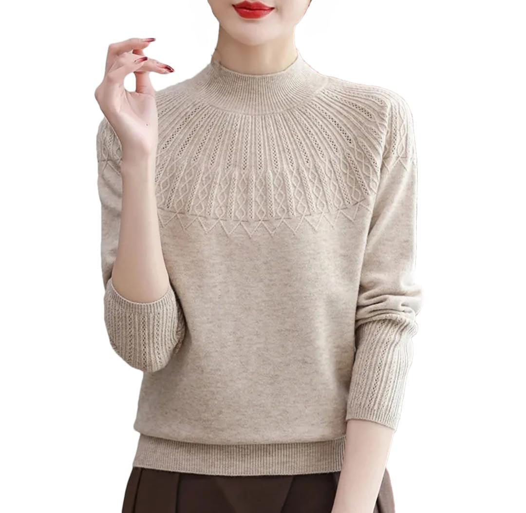 Damen Halber Rollkragen Langarm Pullover Casual Strick Solid Slim Sweater