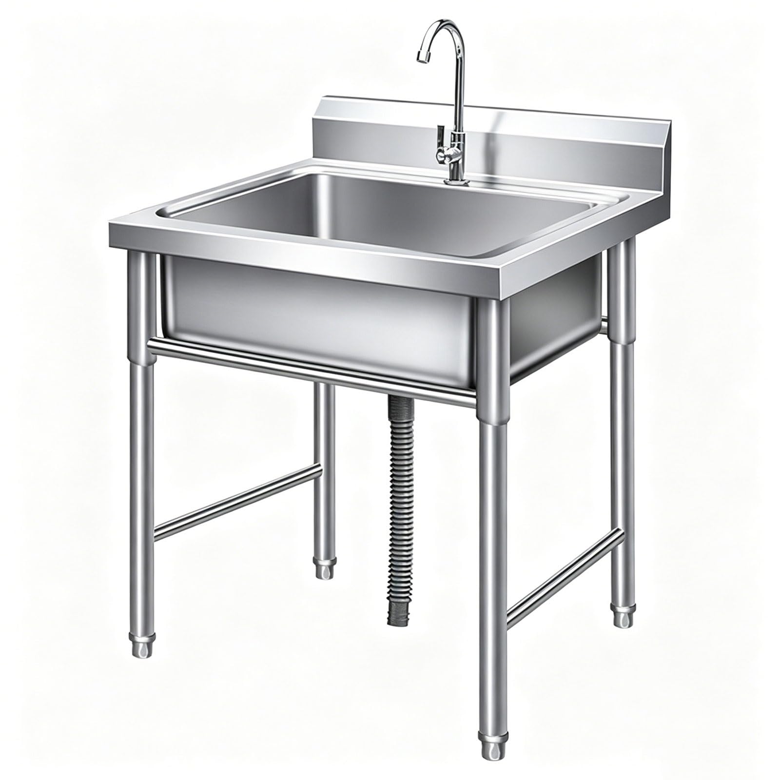 Free Standing Stainless-Steel Single Bowl Commercial Restaurant Kitchen Utility Sink Single Bowl Freestanding Laundry Sink for Kitchen, Laundry Room, Garage, Restaurant(60x60x80cm/24x24x32in)