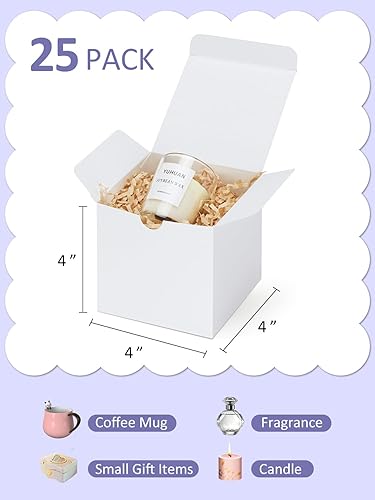 Miniatura 3 de Eupako Cajas de regalo de 4 x 4 x 4 pulgadas, paquete de 25 cajas de papel kraft blanco con tapas, cajas de regalo para damas de honor,