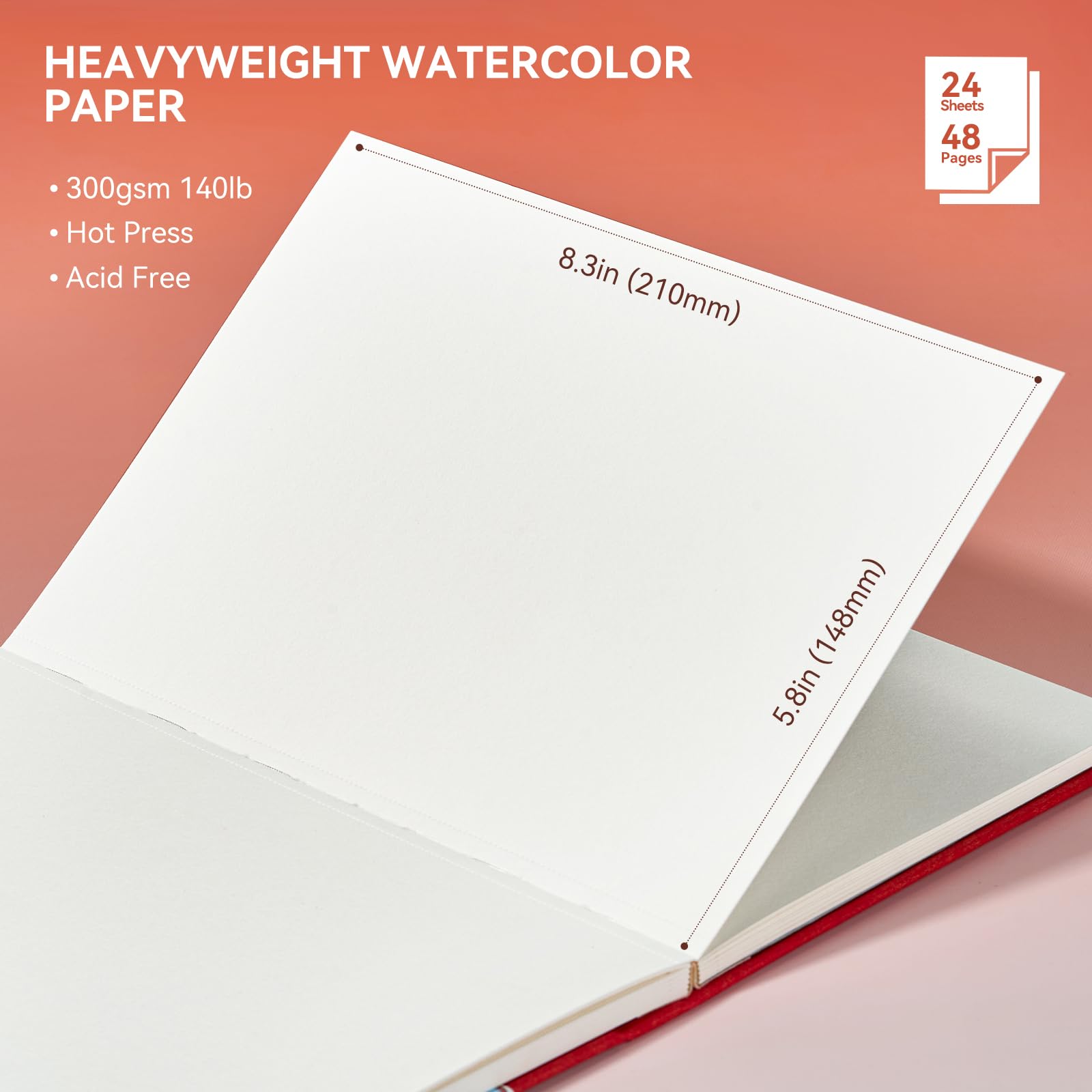 Arrtx Blocco da disegno ad acquerello, 100% cotone, 300 g/m², stampa a caldo, 24 fogli, dorso piatto a vista, perfetto per acquerelli, guazzo, inchiostro e supporti misti, diario di viaggio, Plein Air