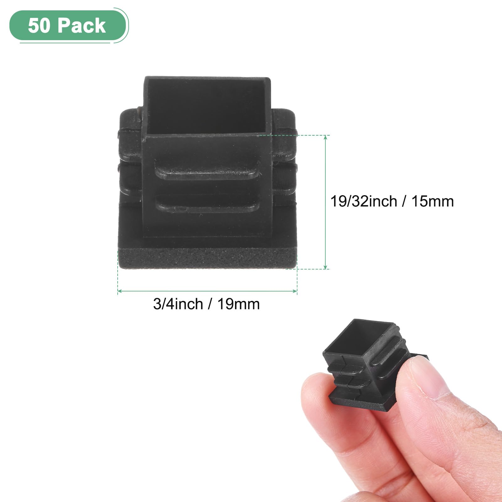 M METERXITY 50-Pack Tubing End Caps, 19 x 19mm Plastic Square Hole Plugs Inserts for Chair Leg/Bar Stool/Fitness Equipment - Image 3